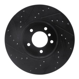 BMW 528I xDrive Brake Rotor (1) - Front Right - R1 Concepts - Drilled & Slotted - Black - `04-`10